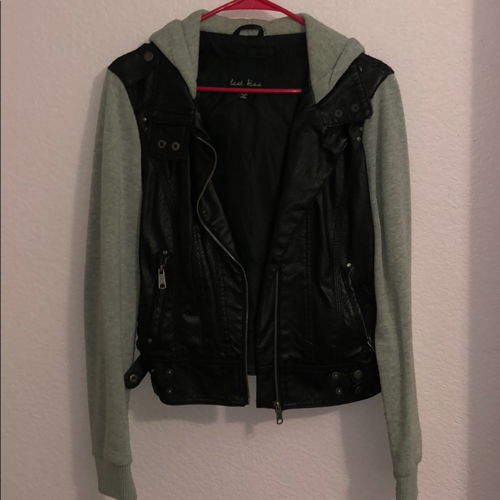 Faux Leather Zip Up Hoodie